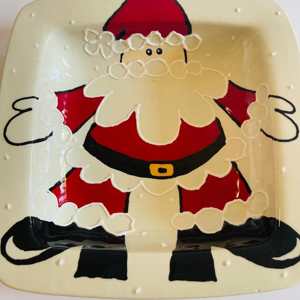 Santa Claus Decorative Plate Holiday‎ Christmas Decor Hand Painted Signed